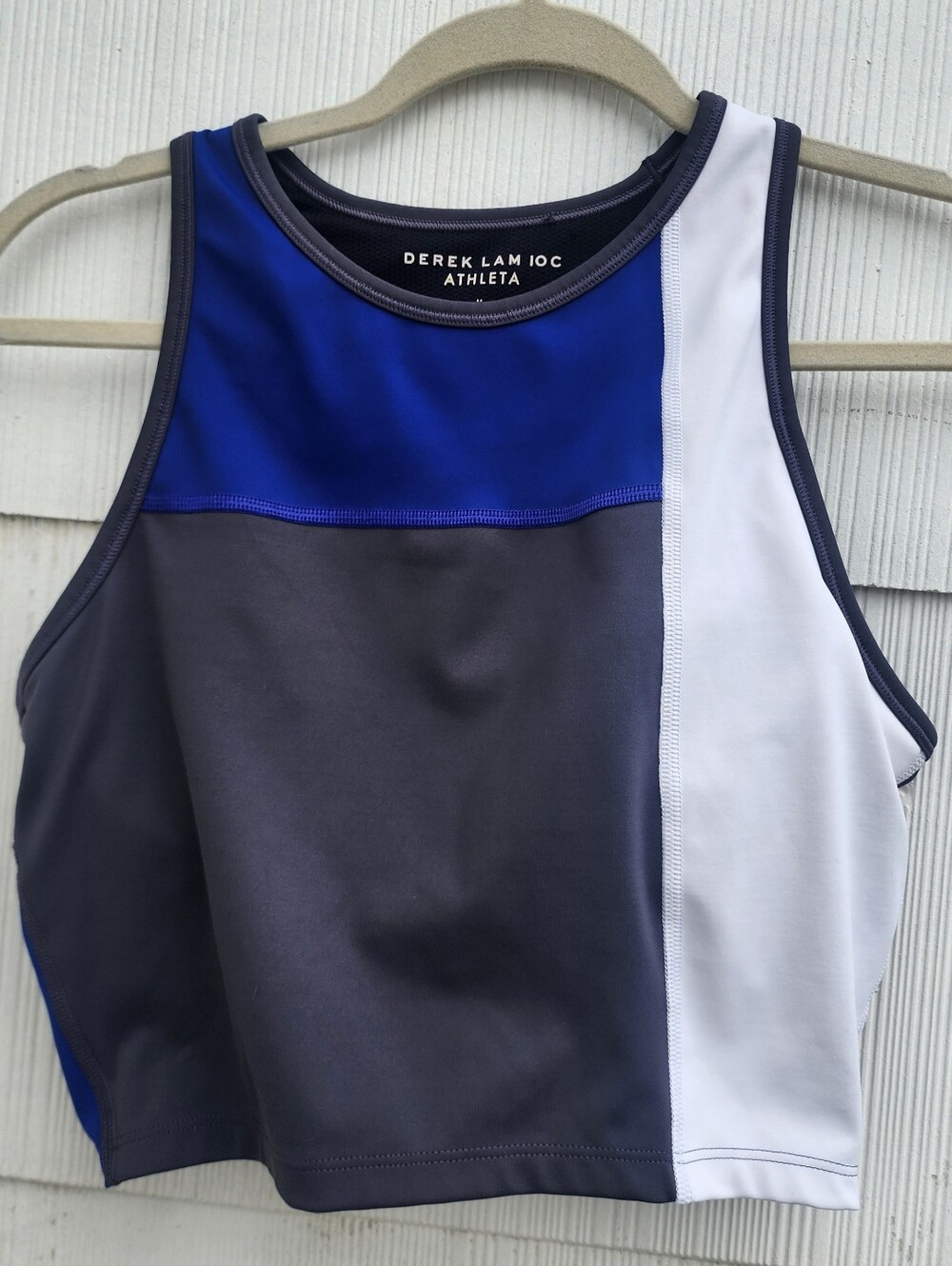Athleta Derek Lam 10C Cropped Racerback Tank Colorblock Blue Gray White Medium